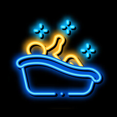 Sticker - child bathing neon light sign vector. Glowing bright icon child bathing sign. transparent symbol illustration