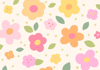 Wall Mural - hand drawn untrimmed cute shapes floral background design. pink and orange colored flowers are evenl