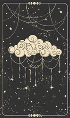 Wall Mural - tarot card with ornate cloud. magic card, boho style design, witch card, prediction, mystical hand s