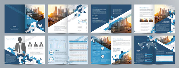 Wall Mural - Corporate business presentation guide brochure template, Annual report, 16 page minimalist flat geometric business brochure design template, A4 size.