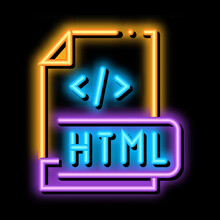Front End Html Code Neon Light Sign Vector. Glowing Bright Icon Front End Html Code Sign. Transparent Symbol Illustration