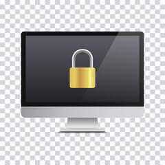 Poster - Computer security concept. Padlock on the computer monitor screen. Isolated on transparent background. Vector.