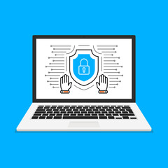Poster - Computer security concept. Laptop with shield and lock on screen. Vector illustration.