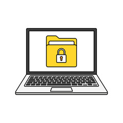 Poster - Laptop with file protection on the screen. Data security and privacy concept. Safe confidential information. Vector illustration.
