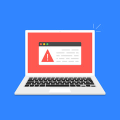 Poster - Laptop with error message on the screen. Concept of virus, piracy, hacking and security. Vector illustration.