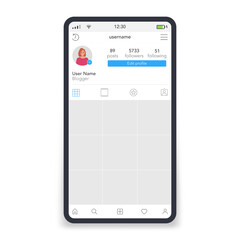 Poster - Social network page on screen smartphone, inspired by social resources. Female icon. Vector illustration.