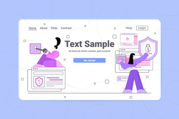 Poster - business women entering passcode in computer app data privacy security protection concept
