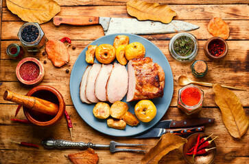 Wall Mural - Slices of baked pork loin