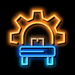 Poster - manufacturing equipment neon light sign vector. Glowing bright icon manufacturing equipment sign. transparent symbol illustration