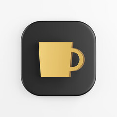 Poster - Gold mug icon in flat style. 3d rendering black square key button, interface ui ux element.