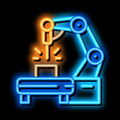 Poster - manufacturing engineering machine neon light sign vector. Glowing bright icon manufacturing engineering machine sign. transparent symbol illustration