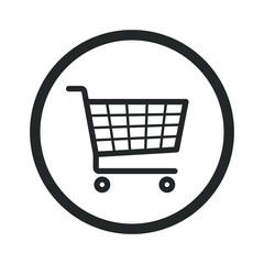 Poster - Shopping cart icon symbol. Flat shape trolley web store button. Online shop logo sign. Vector illustration image. Black silhouette isolated on white background.