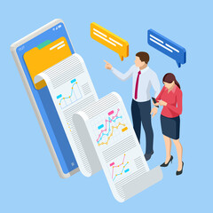 Poster - Isometric Expert team for Data Analysis, Business Statistic, Management, Consulting, Marketing. B2B. Data and key performance indicators for business intelligence analytics