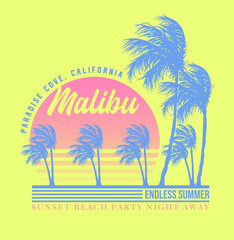 Fototapete - vintage sunset with palms on the beach illustration for t shirt and poster design