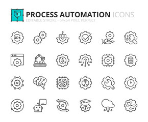 simple set of outline icons about robotic process automation