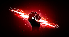 Vector Illustration Hand Holding Red Lightning