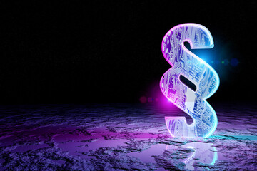 Law paragraph 3D icon illuminating floor with blue and pink neon light 3D rendering