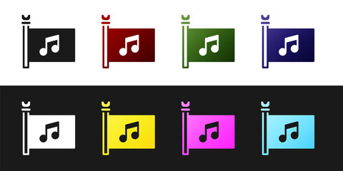 Wall Mural - Set Music festival, access, flag, music note icon isolated on black and white background. Vector