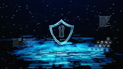 Poster - Shield Icon of Cyber Security. Digital data Network Protection. Network Connection Data Analysis. Technology Digital Data Future Background