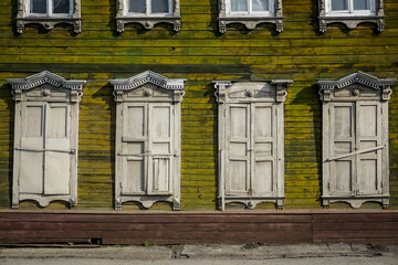 Shutters of windows of an old house in Irkutsk, Siberia