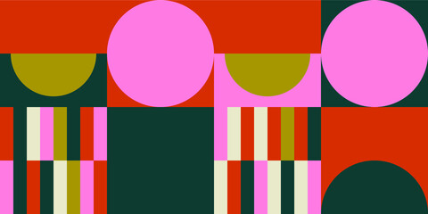 Modern vector abstract  geometric background with circles, rectangles and squares  in retro scandinavian style. Pastel colored simple shapes graphic pattern. Abstract mosaic artwork.