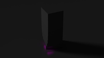 Fototapete - 3d render of vertical rectangle geometry shape sliced into pieces with inner glow illumination material. Dark color. Loop sequence.