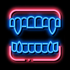 Poster - halloween fangs neon light sign vector. Glowing bright icon halloween fangs sign. transparent symbol illustration