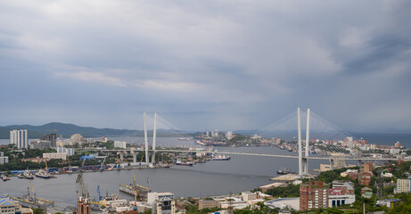 Fototapete - Vladivostok cityscape at sunset view.