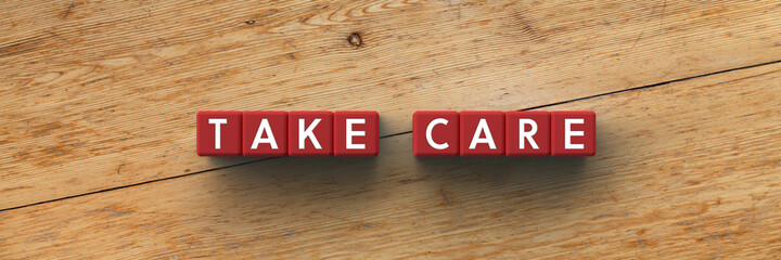 Wall Mural - 3d cubes with the words take care