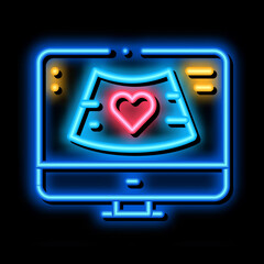 Poster - hypertension research computer screen neon light sign vector. Glowing bright icon hypertension research computer screen sign. transparent symbol illustration