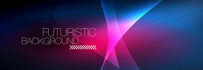 Wall Mural - Abstract neon glowing light in the dark with waves. Shiny magic energy and motion concept, vector abstract wallpaper background