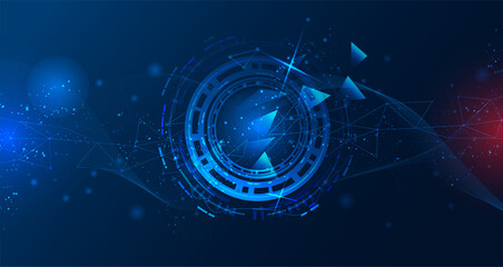 Poster - Abstract futuristic. The technology of molecules with polygonal shapes on a dark blue background. Illustration of Vector design digital technology concept.	
