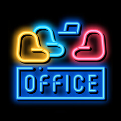 Poster - office armchair neon light sign vector. Glowing bright icon office armchair sign. transparent symbol illustration
