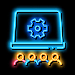 Poster - office working meeting neon light sign vector. Glowing bright icon office working meeting sign. transparent symbol illustration