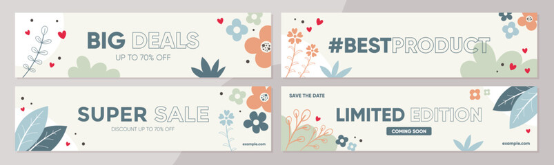 Sale banner template collection for promotion sale. Editable banner for social media post, website and internet ads. Banner advertisement for special offers set.