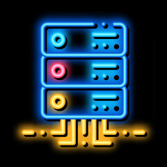 Poster - office server neon light sign vector. Glowing bright icon office server sign. transparent symbol illustration