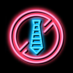 Poster - tie crossed out mark neon light sign vector. Glowing bright icon tie crossed out mark sign. transparent symbol illustration