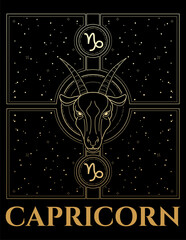 Wall Mural - vector illustration of capricorn in gold and black colours 