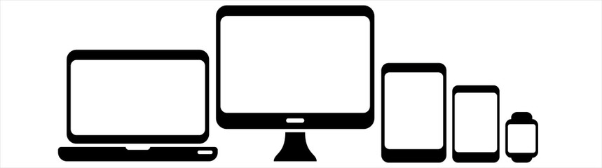 Poster - Computer monitor mouse keyboard and headset vector icon set.