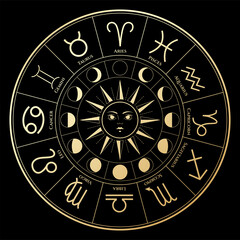 Wall Mural - vector illustration of zodiac signs in black and gold