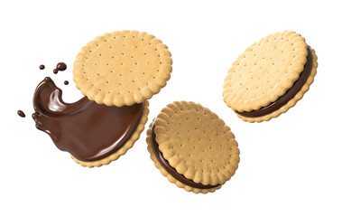 Poster - Sandwich cookies with chocolate fill, 3d illustration for biscuit package design.