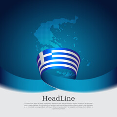 Greece flag background. Greece flag mosaic map on a blue white background. National greek poster. Vector design state patriotic banner, cover, business flyer