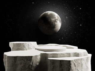 abstract background scene for cosmetic product and package presentation, stone podium display on ful