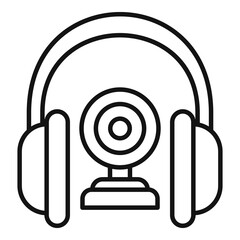 Poster - Headphones camera online meeting icon, outline style