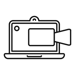 Poster - laptop online meeting icon, outline style
