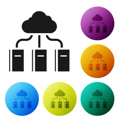 Aufkleber - Black Cloud or online library icon isolated on white background. Internet education or distance training. Set icons in color circle buttons. Vector Illustration