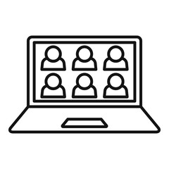 Poster - team online meeting icon, outline style