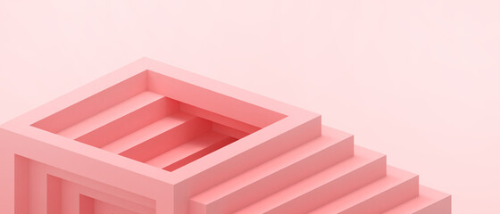 Poster - Creative idea Succeed Geometric shapes and ladder Concept Design on Red. website background, banner, poster, Card, Copy Space -3d Rendering