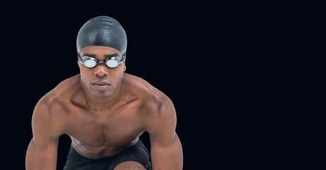 Sticker - Composition of male swimmer with copy space isolated on black background