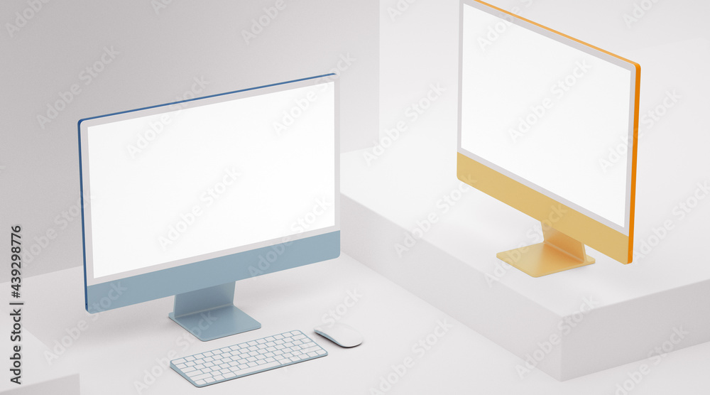 Simple Small Two Color Screen Two colored computer monitors on white with mockup blank screen for app ...